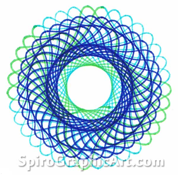 Triangle wheel, Ring 150/105, holes 10 (turquoise and green) and 7 (dark blue)